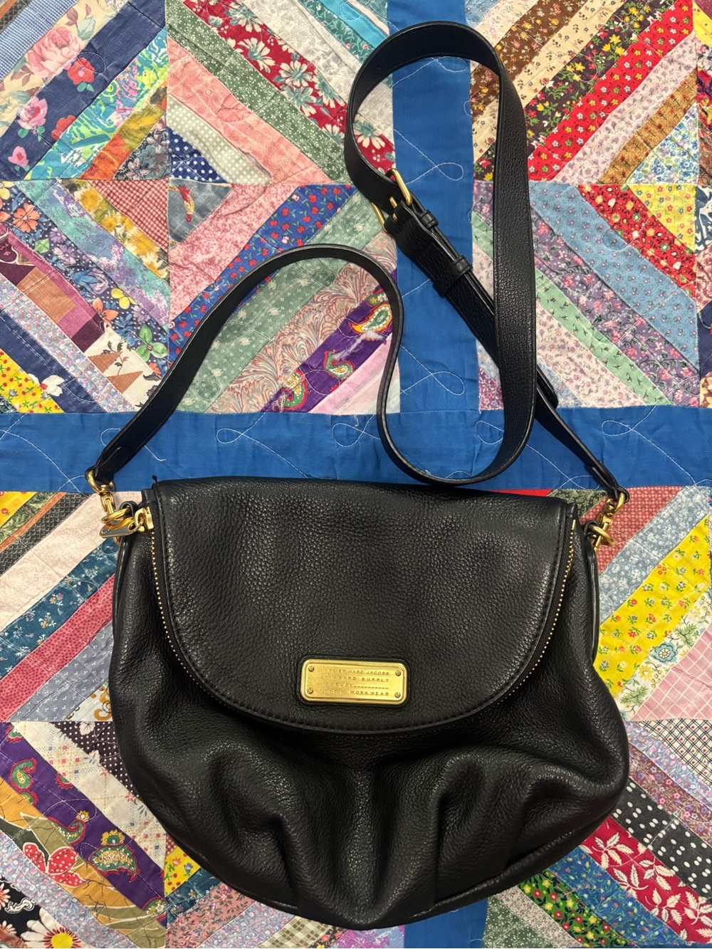 Marc by Marc Jacobs Black Leather Rounded Crossbody with Gold Plate